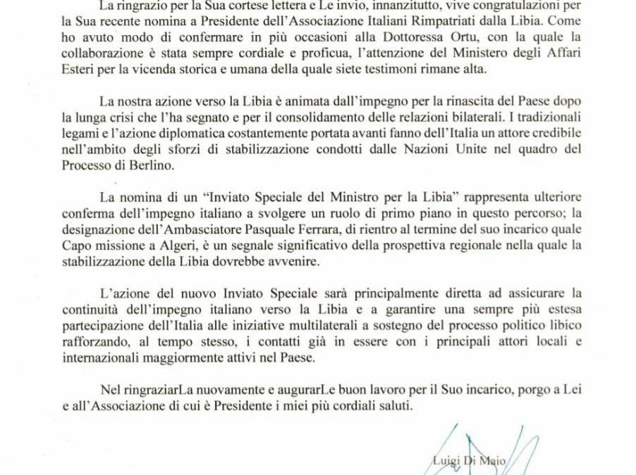 Il ministro degli Esteri Di Maio scrive agli italiani di Libia