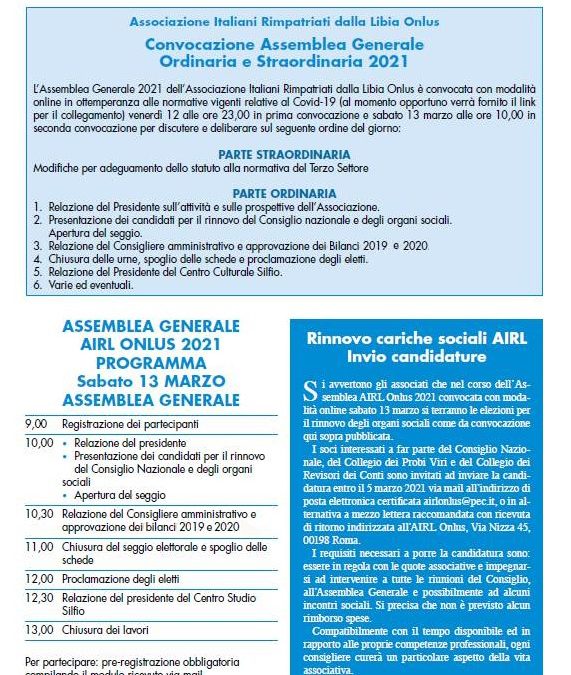 ASSEMBLEA GENERALE AIRL ONLUS 2021 – PARTECIPAZIONE E RINNOVO CARICHE SOCIALI